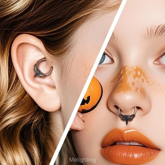 Chic 10mm Brown Glitter Moth Septum Ring - Perfect for Halloween Celebrations - Picture 6 of 7